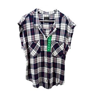 Jachs Girlfriend | NWT Women’s XL Blue Plaid Short Sleeve Button Shirt